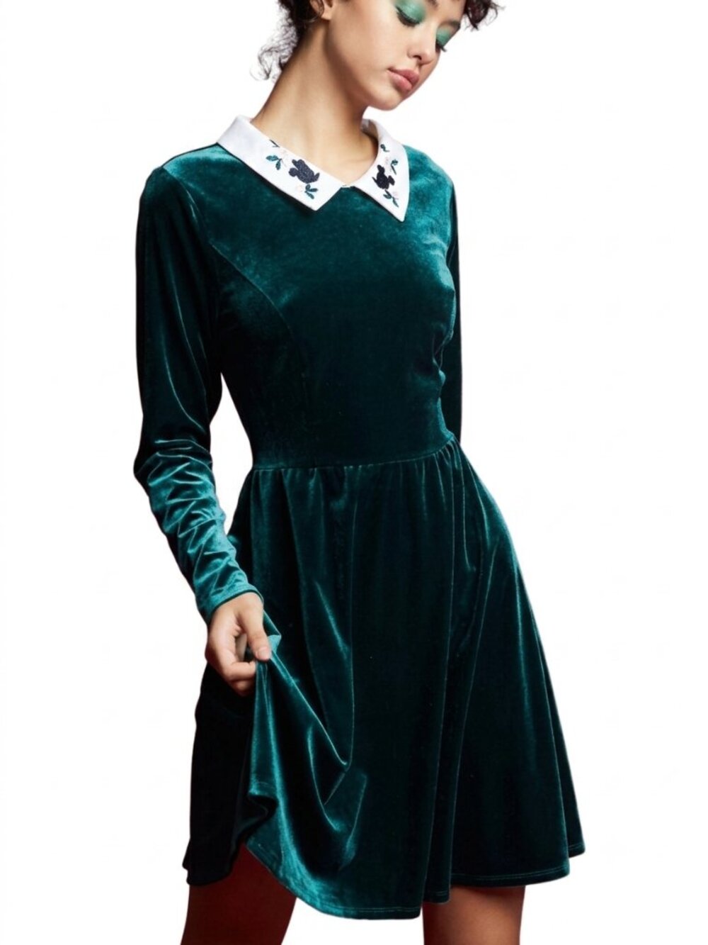 Disney Mickey Mouse Holiday Green Velvet Collar Dress L Hot Topic Christmas